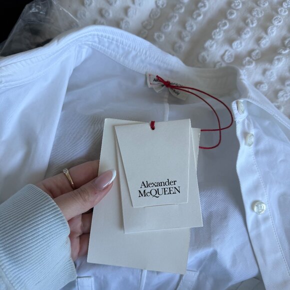 NWT Alexander McQueen Mini Shirt Dress Corset Stitch Fit & Flare White Poplin - Picture 3 of 12